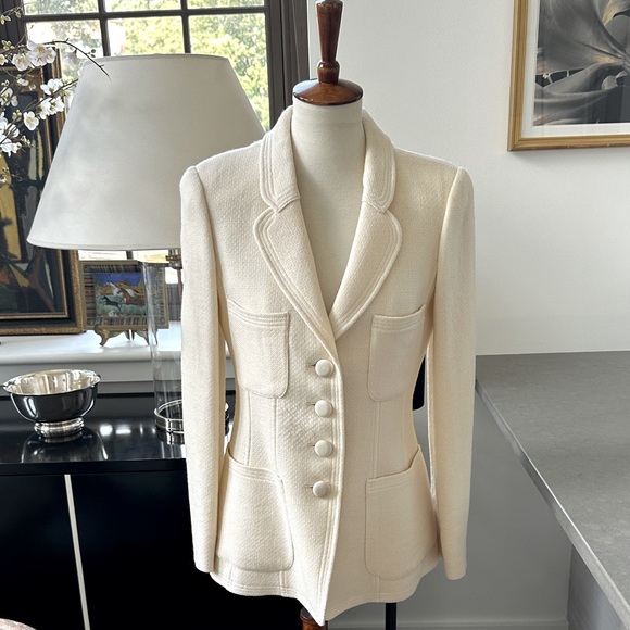 Armani Collezioni Cream Knit Blazer Size 8 - Picture 1 of 12
